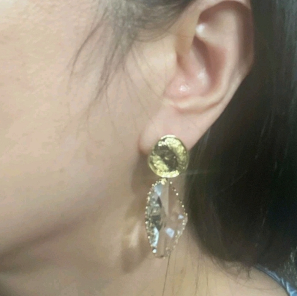 Gold 16k statement earrings tone dangle faux crystal classic formal 💖2/$30 - Picture 7 of 11